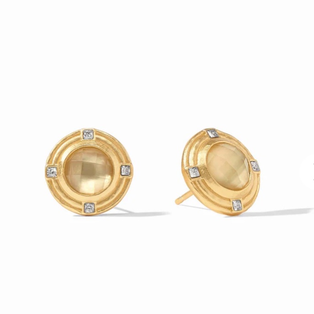 JULIE VOS® Astor Stone Stud Quatrefoil CZ Earrings Iridescent CHAMPAGNE